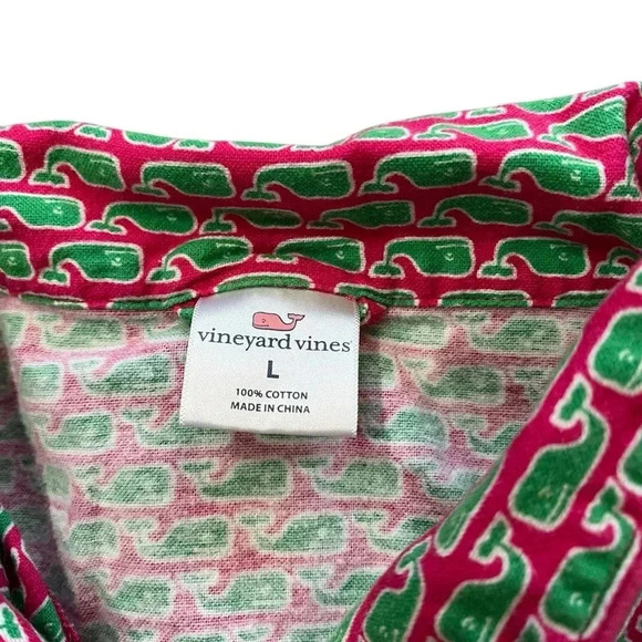 Vineyard Vines Pajama Top Button Down Pink Green Cotton Women’s Large - Picture 2 of 6